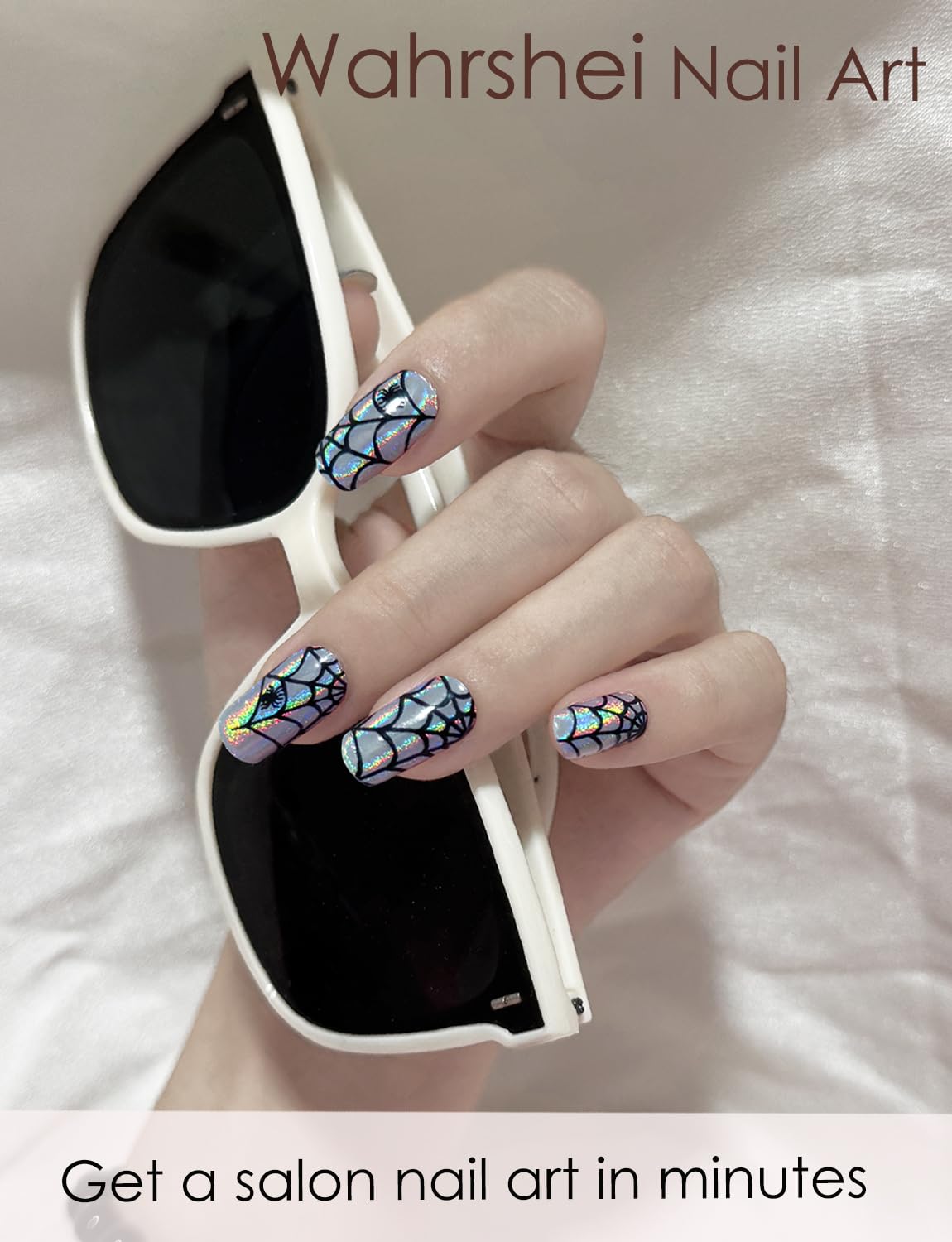 Semi Cured Gel Nail Strips, Laser Spider Web 20pcs Adhesive UV Sticker, Wraps for Home Manicure DIY