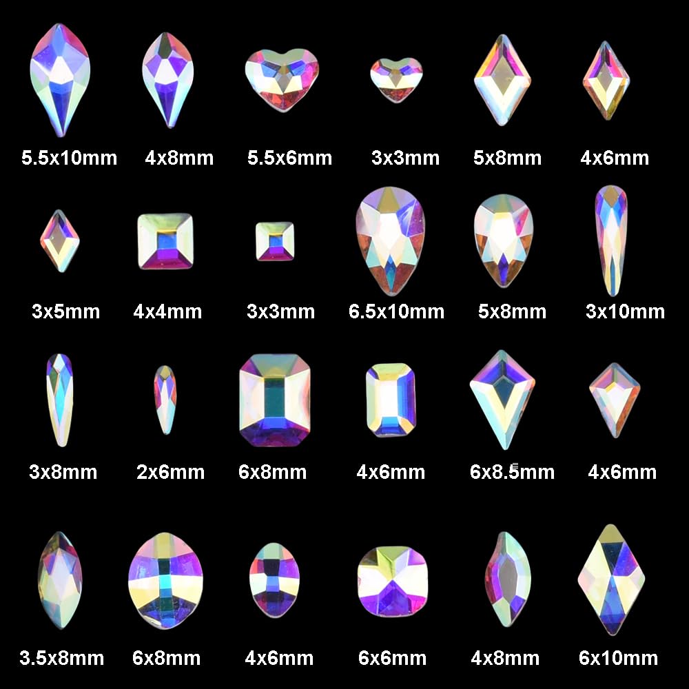 240pcs Popular 12 Styles Flatback Crystals Mix Sizes Multi Shapes Glass Crystal AB Rhinestones for Nail Art Craft 3D Decorations Flat Back Stones Gems Set Box
