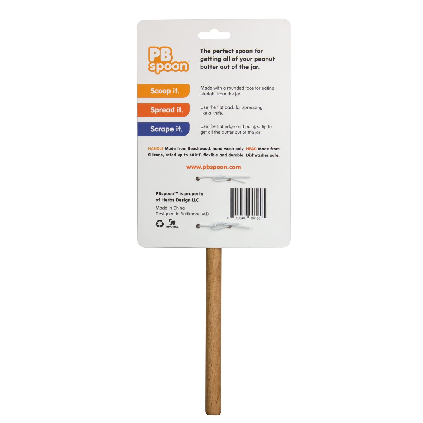Peanut Butter Spoon - PBspoon Jar Cleaning Spatula with Wooden Handle, Food-Safe & BPA-Free, Perfect for Scraping, Scooping, and Spreading Nut Butters and Spreads