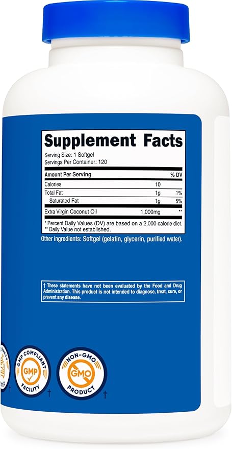 Nutricost Coconut Oil Softgels (1000mg) 120 Softgels - Extra Virgin Coconut Oil - Gluten Free and Non-GMO (Pack of 2)