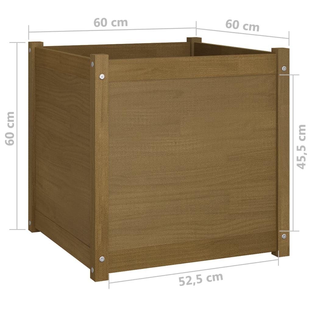 MBDRKVGF Large Square Garden Planter Box, Rustic Solid Pine Wood Flower Bed for Outdoor Patio, Terrace, and Backyard, Honey Brown, 23.6 Inch