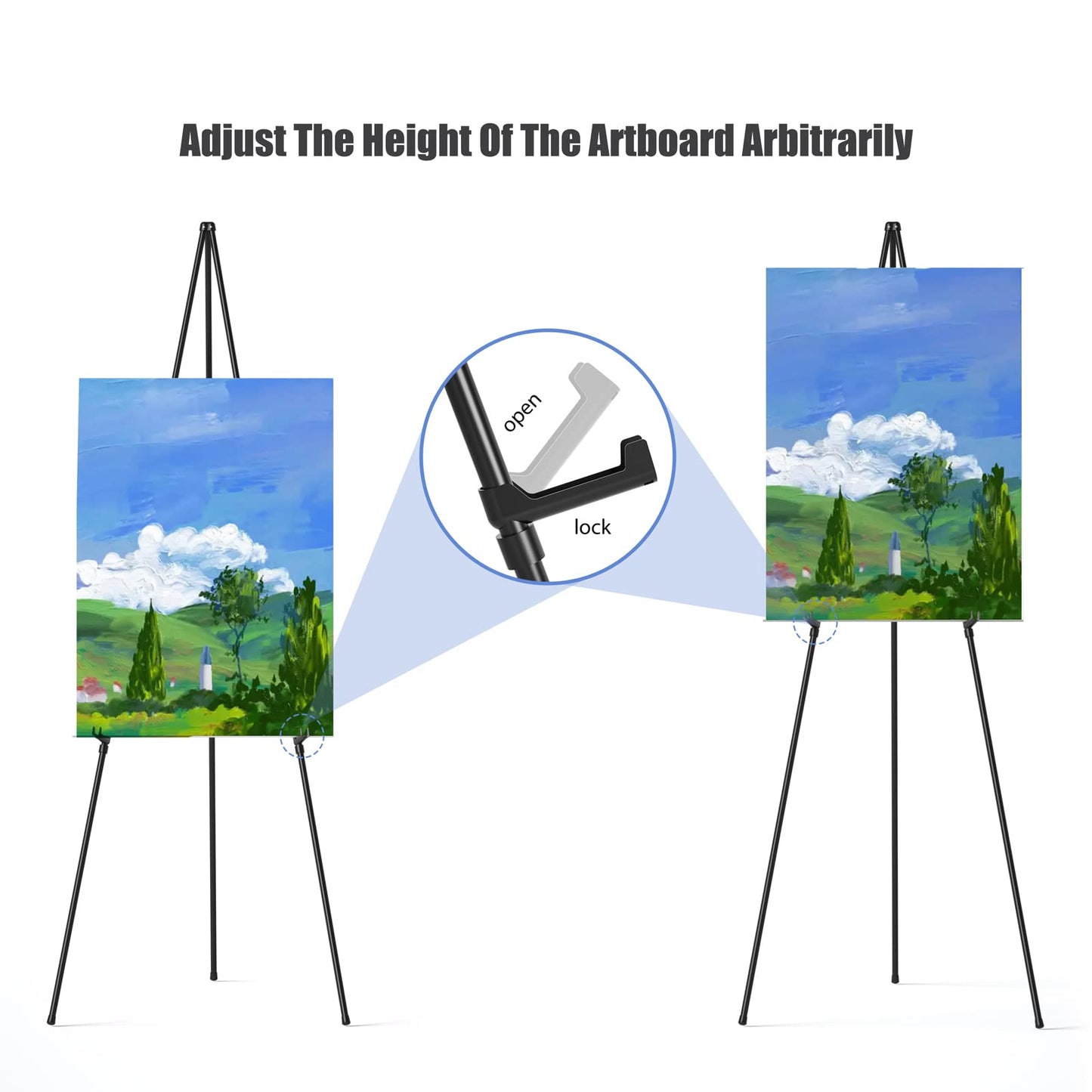 Easel Stand for Sign, Aredy 63" Portable Painting Easel, Lightweight Metal Easels for Painting Canvas, Wedding Sign (2 Pack)