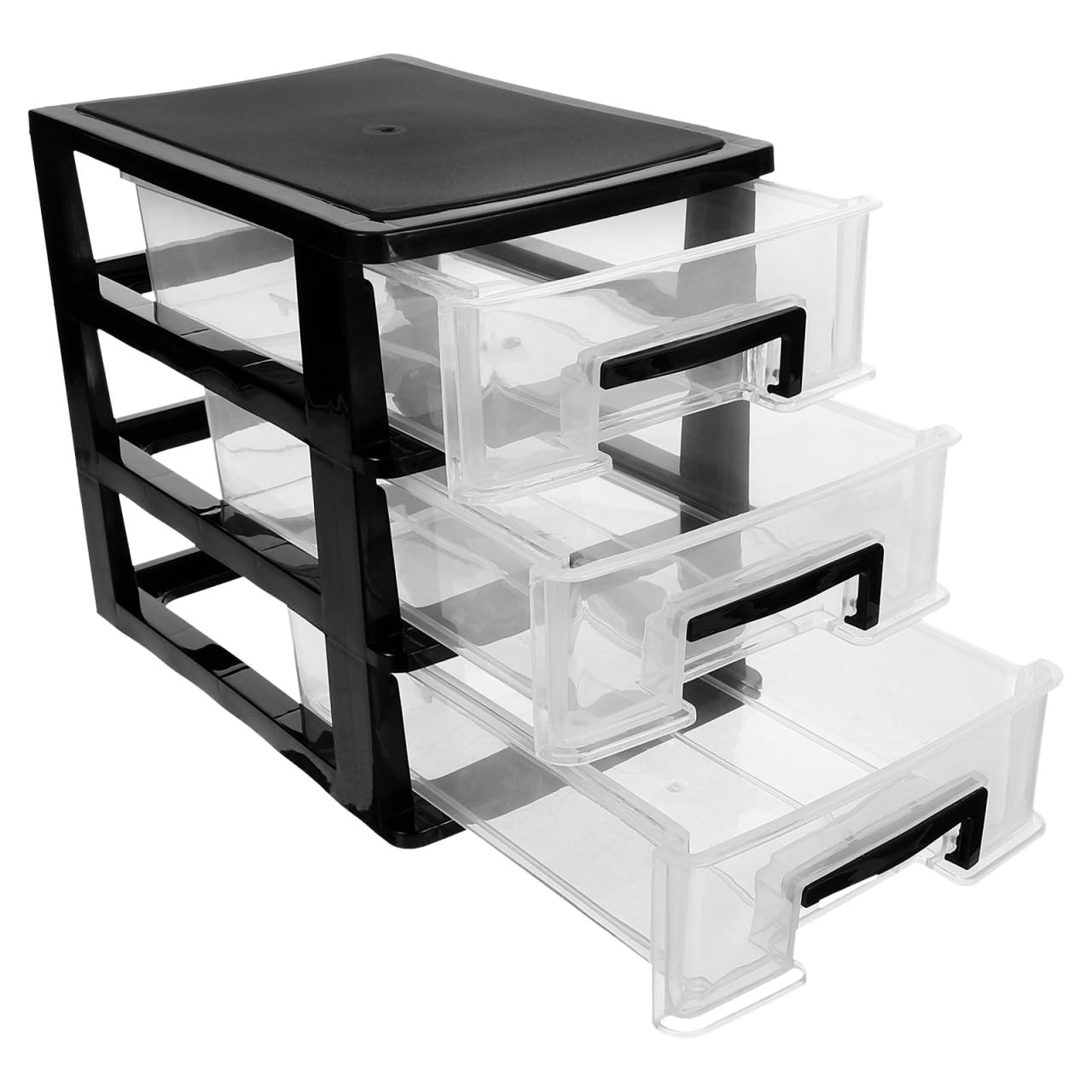 STOBOK 3-Layer Drawer Storage Cabinet Portable Plastic Organizer for Home Office Desk Multi-Deck Transparent Storage Box 8.30X5.98X7.55 Inches