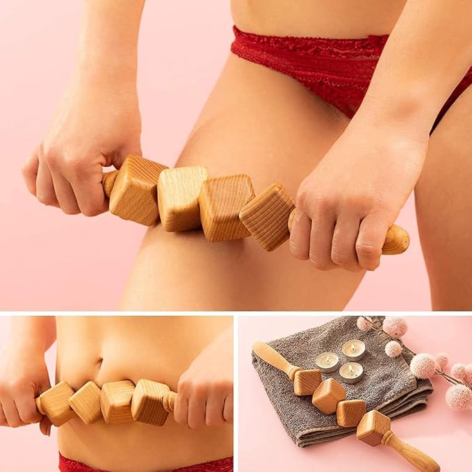 Massage Roller Stick - 15 inch Lymphatic Drainage Dice Wooden Massager Rollers for Body Sculpting, Muscle Shaping, Celulite Remover - Wood Therapy Massage Tools for Manual Maderotherapy