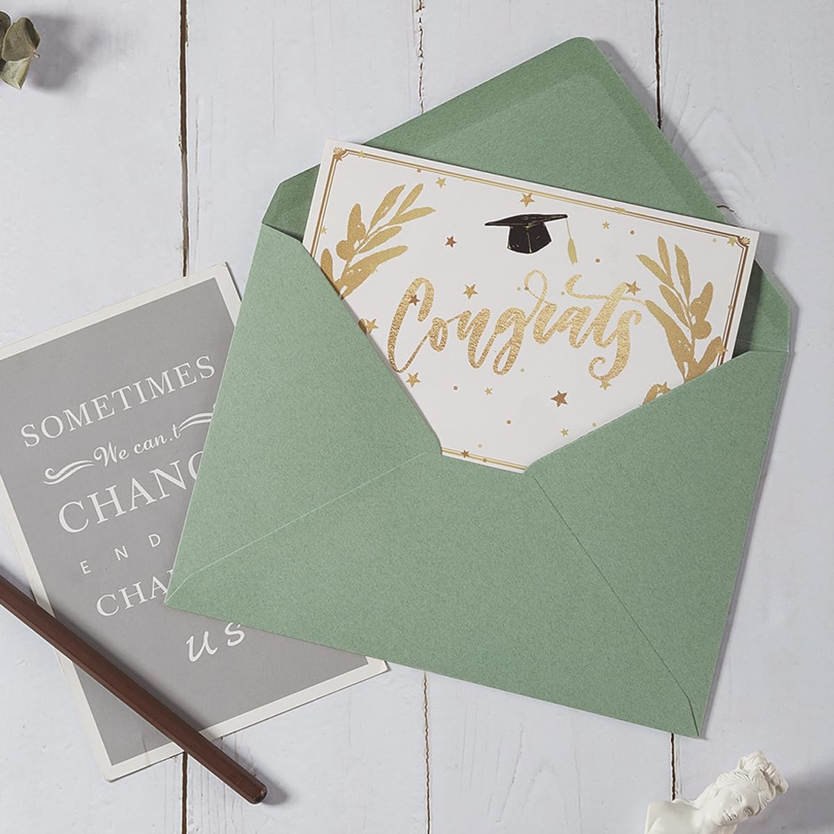 100 Pieces Sage-Green A7 Envelopes Greeting Card Envelopes 5.24 x 7.24 Inches for 5 x 7 Wedding Invitation Cards, Greeting Cards, Birthday Baby Shower Invitations