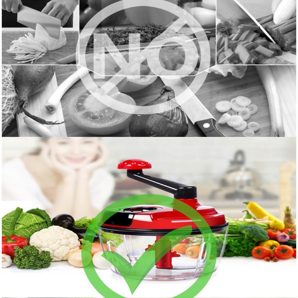 Multi-Functional Manual Food Processor,8 Cup Hand-powered Crank Chopper,Mincer Blender with Clear Container,for Vegetables Meat Fruits Nuts Herbs Onions