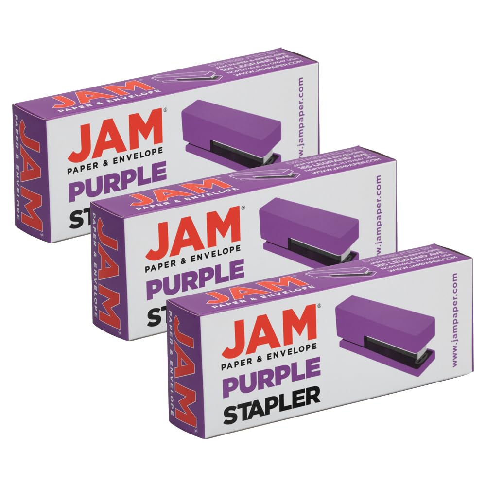 JAM PAPER Modern Desk Stapler - Purple - 3/Pack