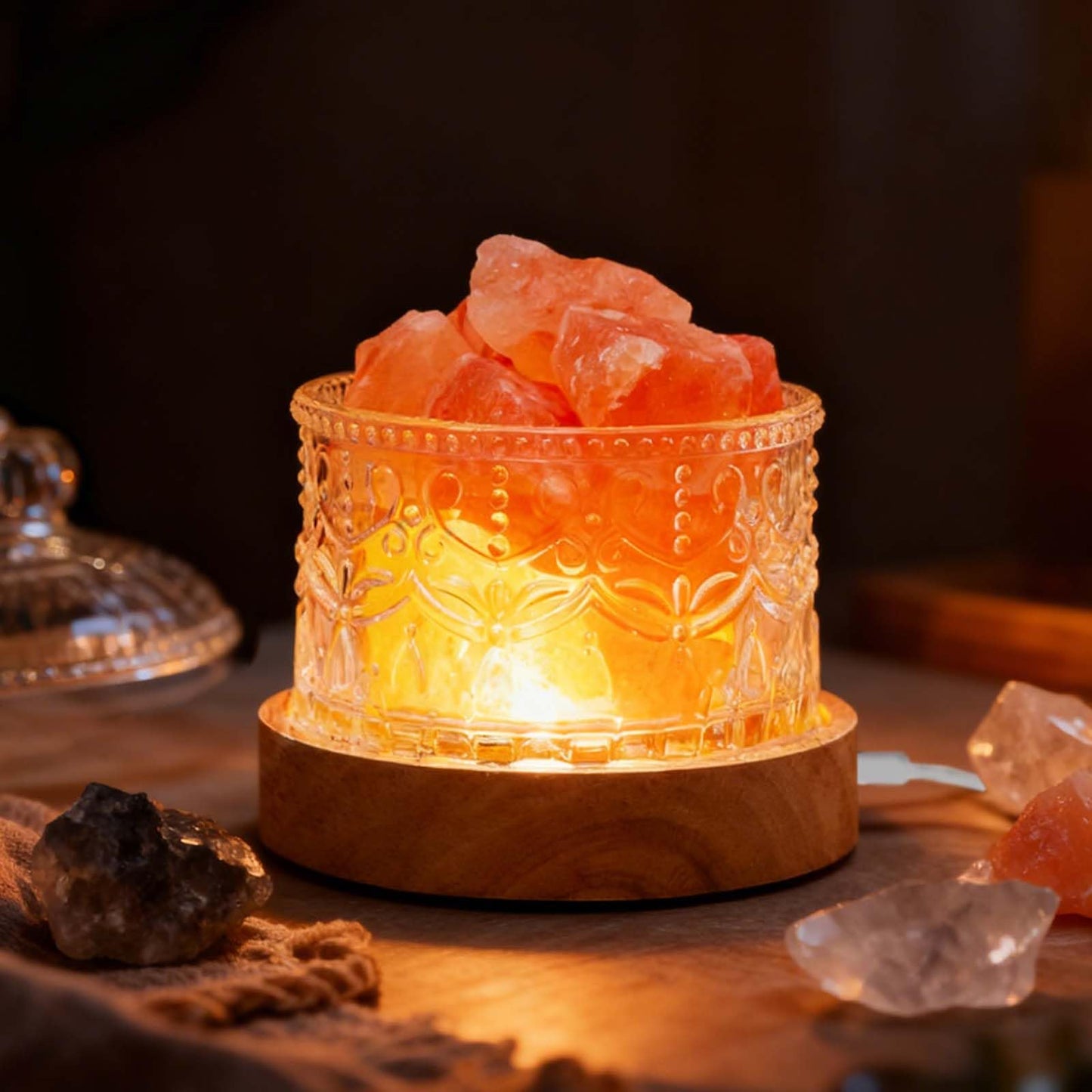 Runyangshi Himalayan Salt Lamp Night Light - Natural Crystal Stones, 3 Lighting Modes with 10 Brightness Levels, Kid & Pet Friendly Design, USB Powered, Ideal for Home and Decor & Gift