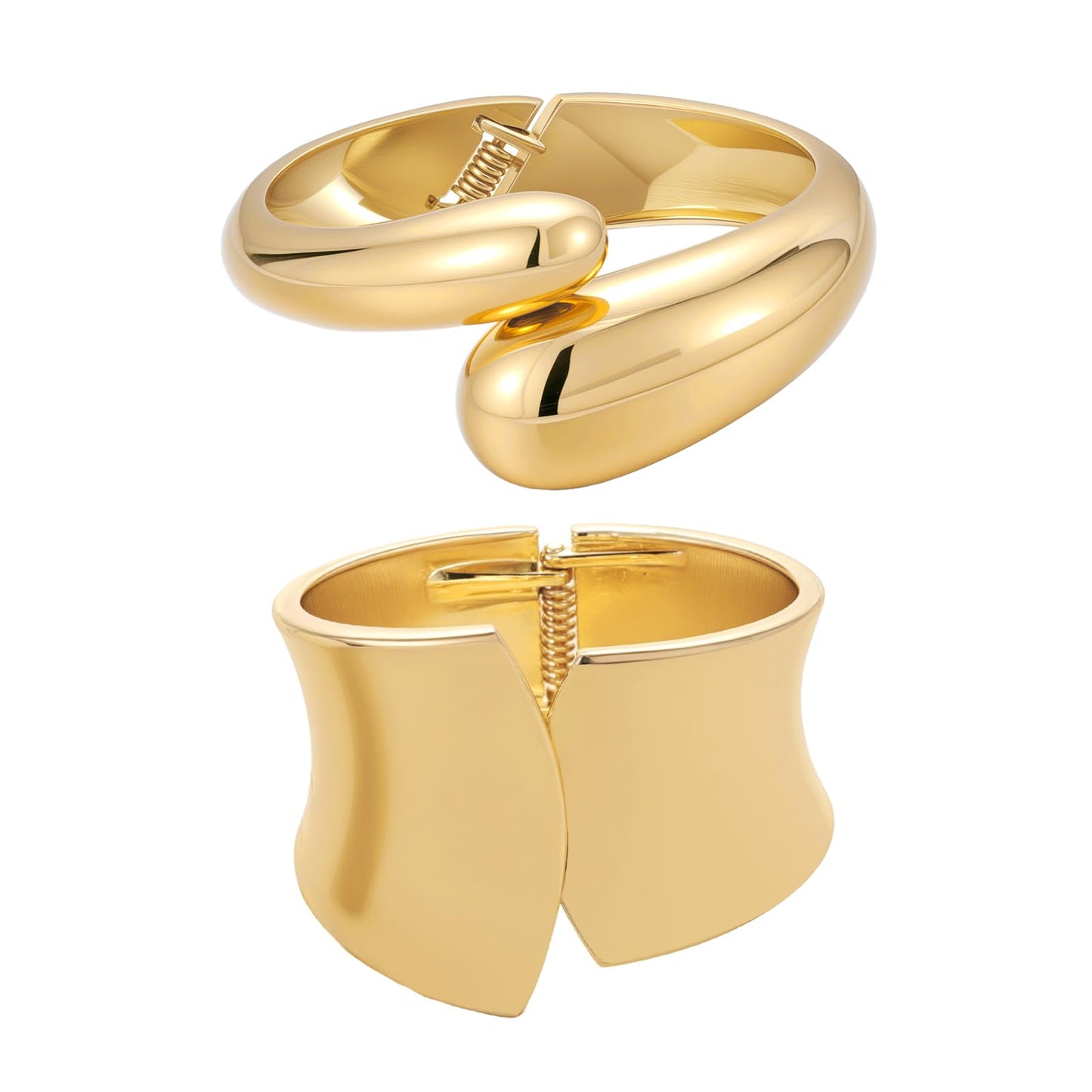 Yowivon Gold Bangles for Women, 2PCS Teardrop Chunky Gold Bracelet Set, Hinged Open Bangle Bracelets Stack for Women, Non Tarnish Thick Cuff, Trendy Jewelry Gifts for Christmas Valentine Birthday
