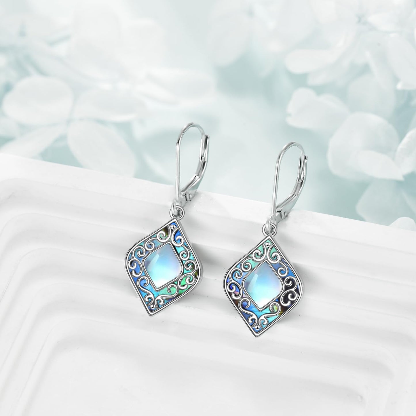 AINFQY Abalone Dangle Earrings for Women 925 Sterling Silver Filigree Teardrop Drop Earrings Moonstone Abalone Shell Jewelry Gifts