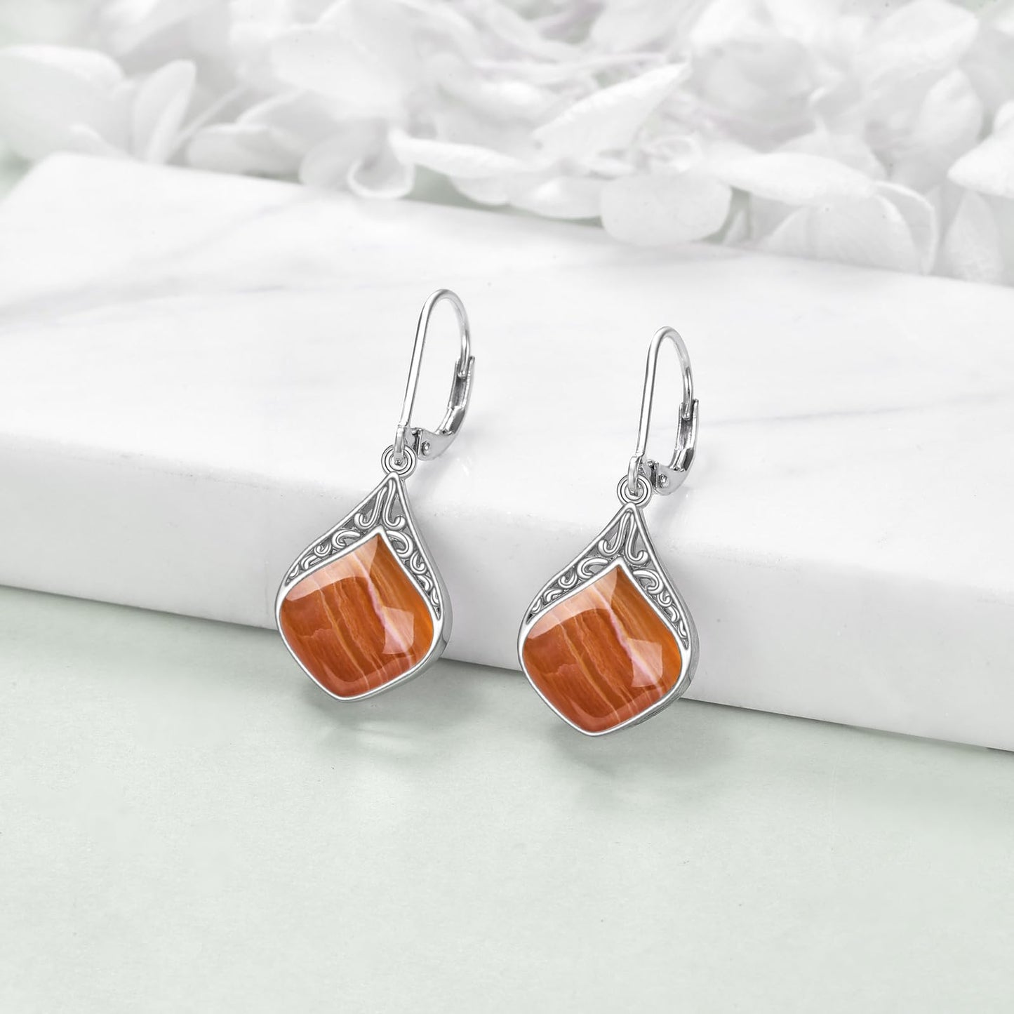 Orange Teardrop Earrings Sterling Silver Orange Agate Filigree Irish Celtic Teardrop Drop Earrings Jewelry Christmas Gifts For Women
