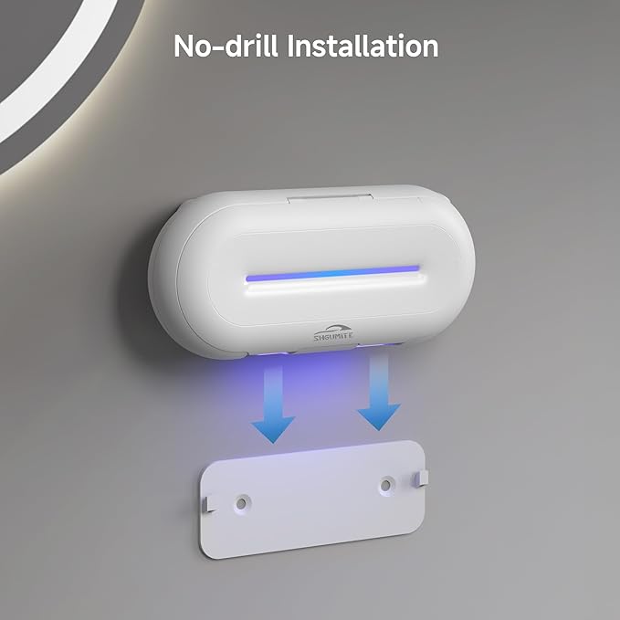 Toothbrush Holder Sanitizer - Toothbrush Dryer and Cleaner, Wall Mounted Holder with 10000mAh Rechargeable Battery, Triple-Light Cleaning + Rapid Drying System for Bathroom