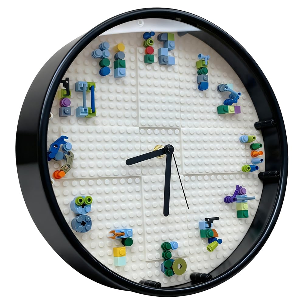 lycnufrewolf Kids' Wall Clocks, Kids' Room Decorations,DIY Building Block Clock, Wall Decor for Game Rooms and Children's Bedrooms, Creative, Cool & Cute Style, Boys' Birthday Gifts (White Frame)