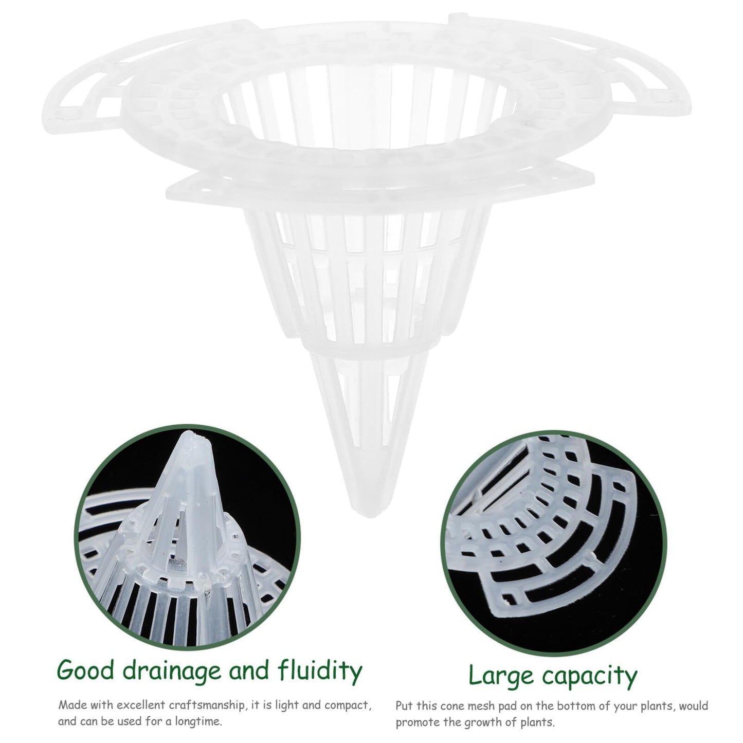 SOLUSTRE 20Pcs Flower Pot Bottom Hole Mesh Pads 2.28 Inch Cone Plant Pot Inserts for Drainage Soil Protection and Root Aeration in Bonsai and Planters