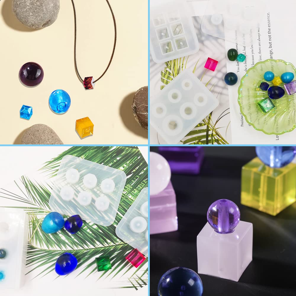 Six Pcs Resin Bead Mold, Jiale Eggs Ball Silicone Moulds and Square Shapes Mold Pendant Casting Molds for Gems Bead, Crystals and DIY Jewelry Making