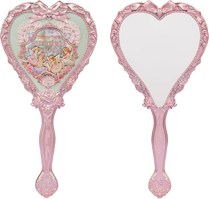 Flower Knows [Gift] Hand Mirror,Buy 5 Cosmetics,Get 1 Midsummer Fairytales Green Hand Mirror,Vintage Heart Handheld Mirror,Fancy Princess Mirror with Long Handle,Gift for Girls & Women(Tea Menthe)