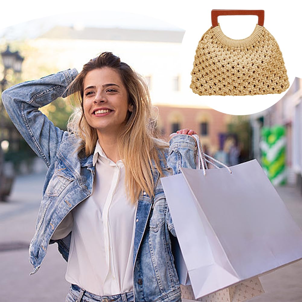 WEBEEDY DIY Macrame Handbag Kit for Adults Beginners Boho Handbag Purse Making Set with Video Tutorial, 3mm Macrame Cord, Wooden Handle, Handmade Bag for Women Valentine's Day Decor Gift,8.7x8.7 Inch