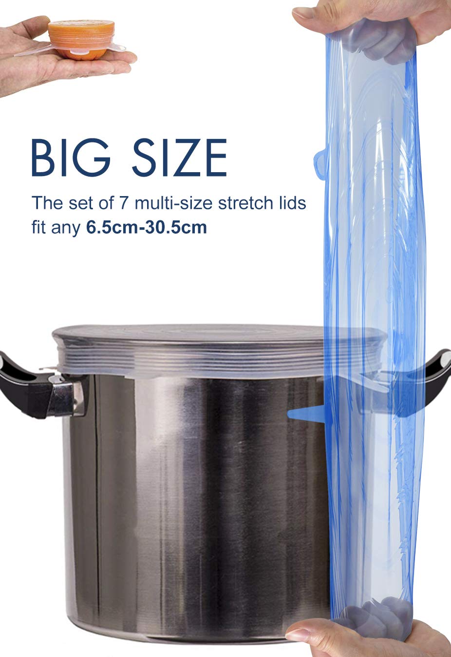 Longzon Silicone Stretch Lids 14 Pack Include 2Pcs Size up to 9.8'' Diameter,Reusable Durable Food Storage Covers for Bowl,7 Different Sizes to Meet 2.6"-9.8''Dia Containers,Dishwasher & Freezer Safe