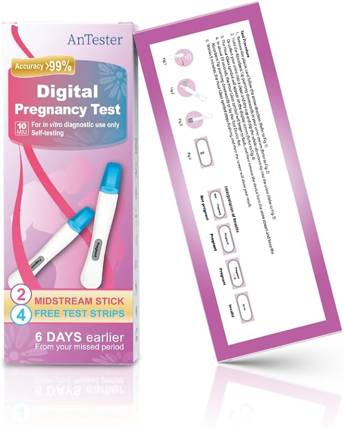 2X Early Digital Pregnancy Test Kit + 4X hcg Test Strips 10mIU/mL,at-Home Pregnancy Test Kit for Women with Easy-to-Read Results