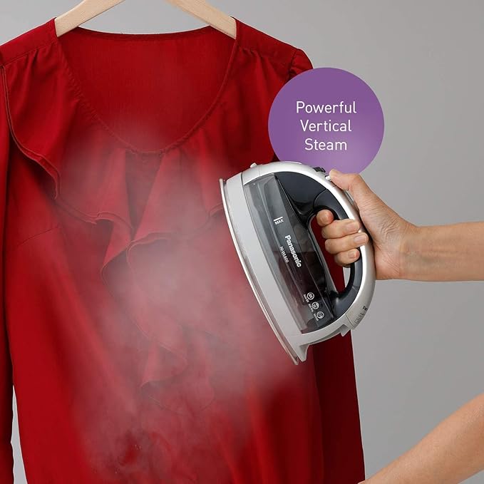 Panasonic NI-WL600 Cordless Steam/Dry Iron, 1500W Wide Stainless Steel Plate, Silver/Black