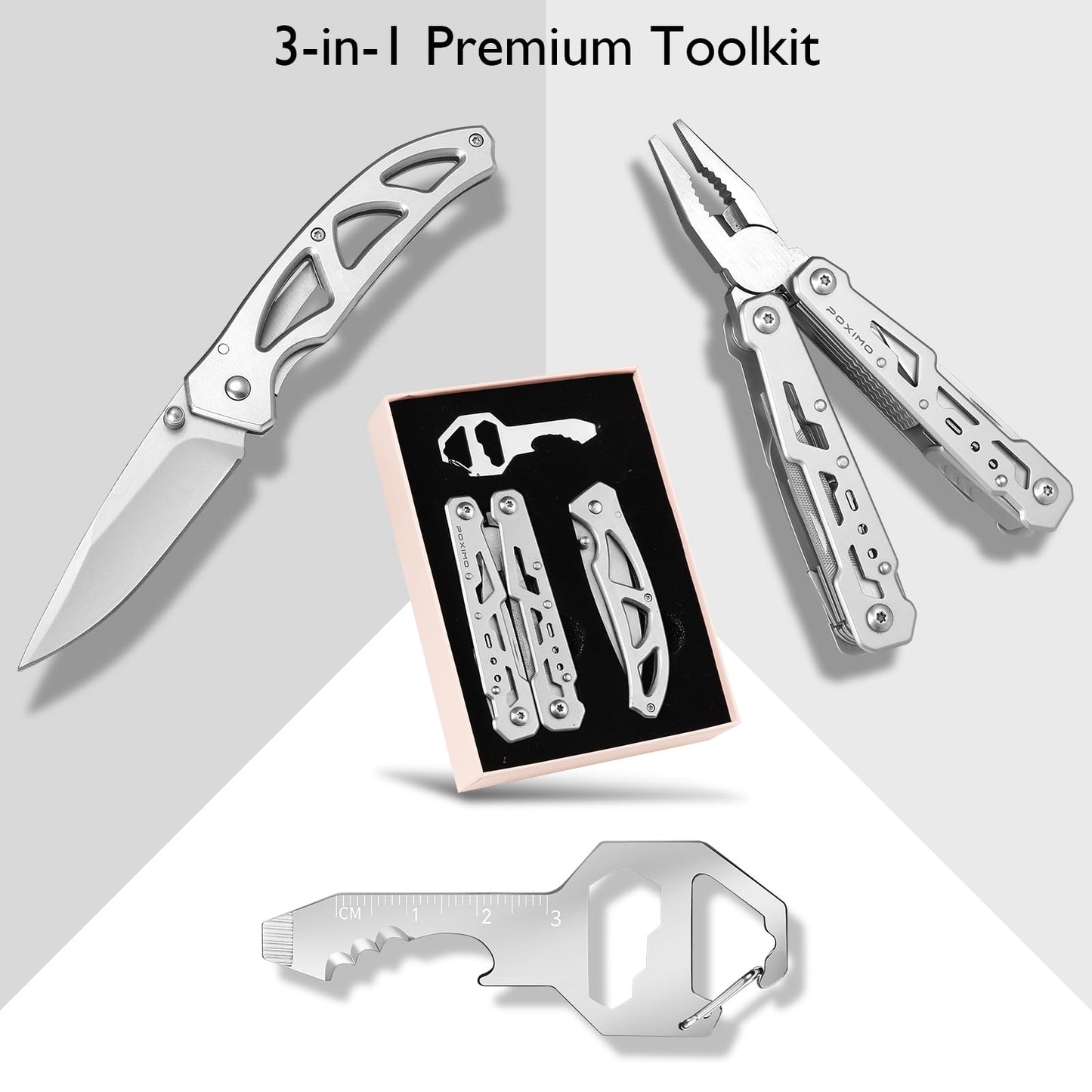 Multitool Gifts for Men, Multi-tool Pliers & Pocket Knife 3-Piece EDC Tool Set Packed with Premium Gift Box for Birthday, Christmas, Father’s Day, Stocking Stuffers for Man