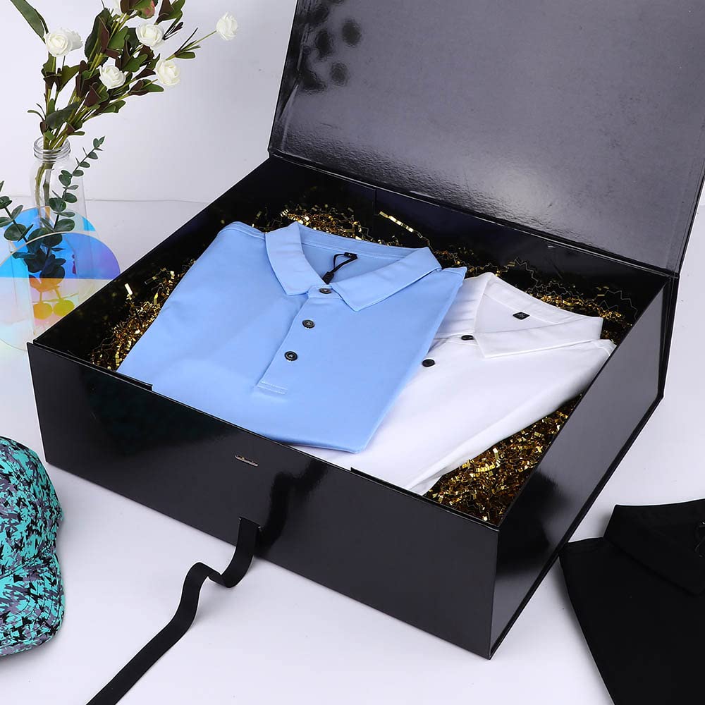 GoooodGift Extra Large Black Gift Box 19x16x6 Inches, Huge Gift Box with Ribbon Lid Magnetic Closure, Groomsman Proposal Box, Gift Boxes for Wedding Dress (Glossy Black)