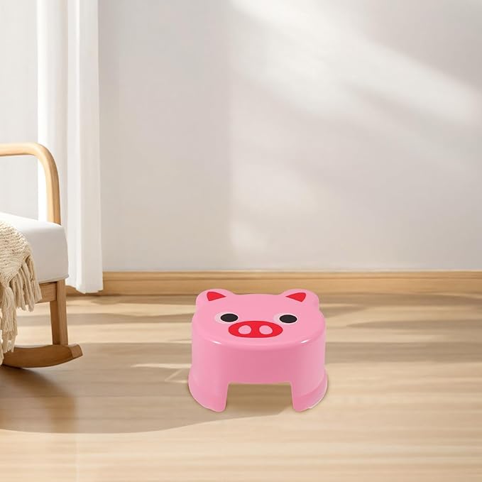 DOITOOL Cartoon Plastic Stool Non-Slip Step Stool for Bathroom Sink and Potty Training with Fun Frog and Pig Design for Boys for Bathing and Independence