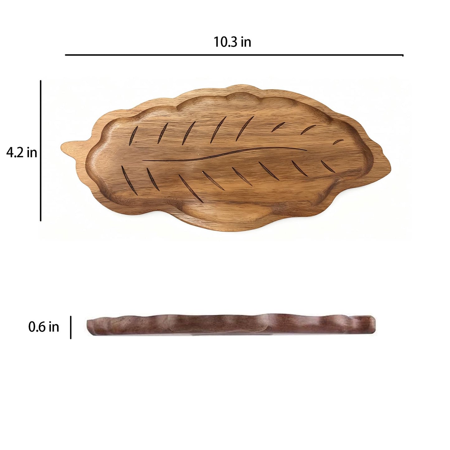 Cut-Nic Wood Leaf Design Key Tray for Entryway Table, Aesthetic Desk Organizer for Home, Key Bowl, Jewelry Tray, Serving Tray Platter Breakfast Table Kitchen Decor