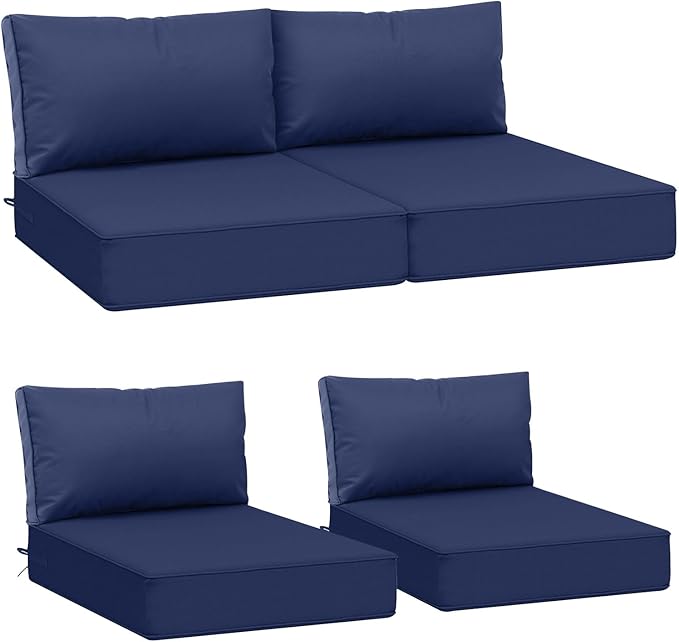 AAAAAcessories Outdoor Deep Seat Cushions, Waterproof, Fade-Resistant Patio Furniture Replacement Cushions, 25.5" x 25.5" x 5" + 25.5" x 13.5", Set of 4, Navy Blue