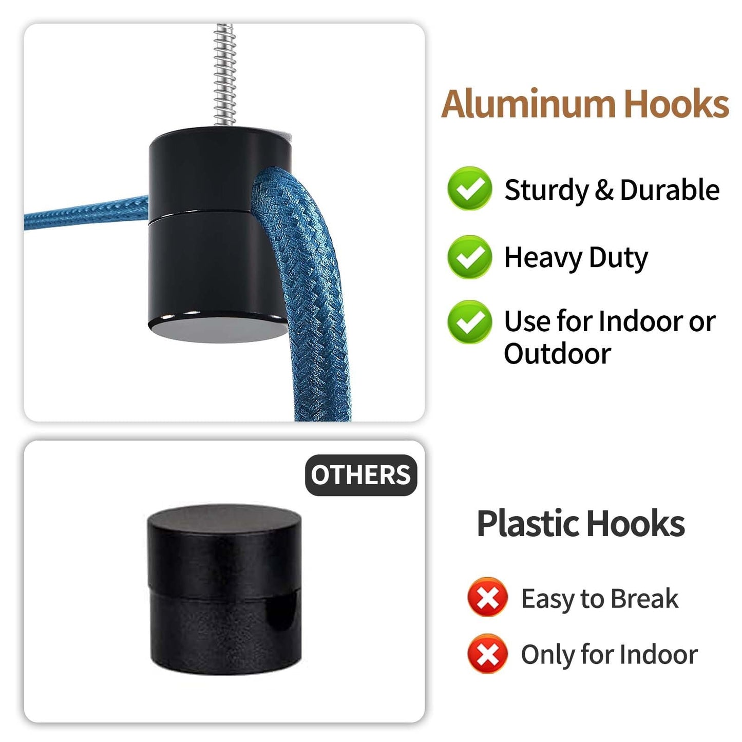 Adcssynd 6 Pack Aluminum Ceiling Hooks Heavy Duty for Hanging Lights, Swag Hooks for Ceiling, Black Swag Hook for Lamp Super Load, Decorative Modern Light Hanging Hook Easy to Use