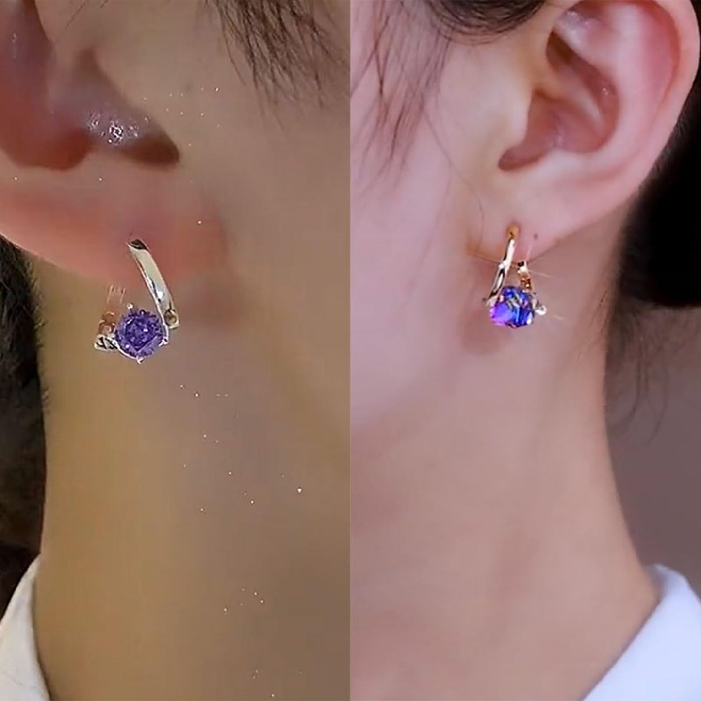 Lymphatic Drainage Earrings for Women Lymphatic Activity Hoop Earrings Magnetotherapy Germanium Earrings Sparkle CZ Hoop Earrings (Purple)