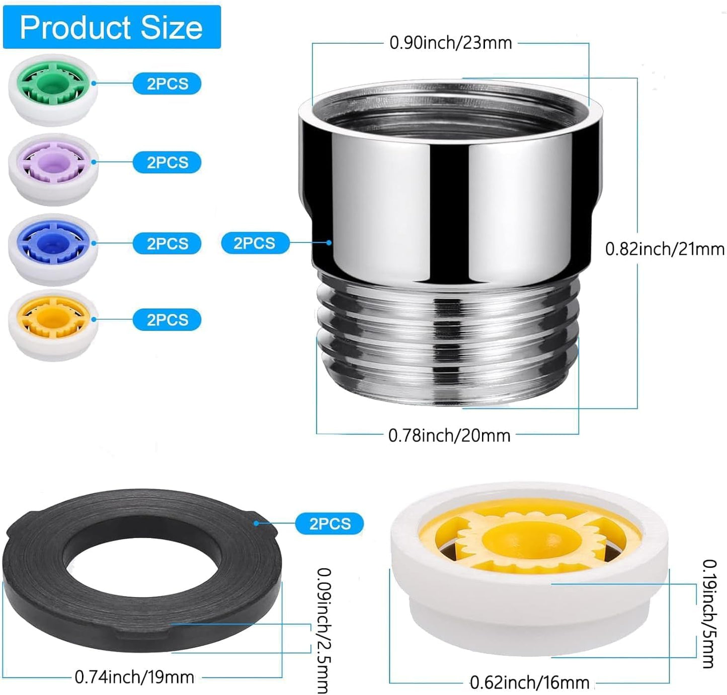 Bestgle 2 Sets 7 Shower Flow Reducer Limiter Set, Water Flow Saver Adapter 1/2 Inch Flow Restrictor, Control Valve for Fixed Shower Head Handheld Shower 1.2/1.5/1.8/2/ 2.2/2.5 GPM