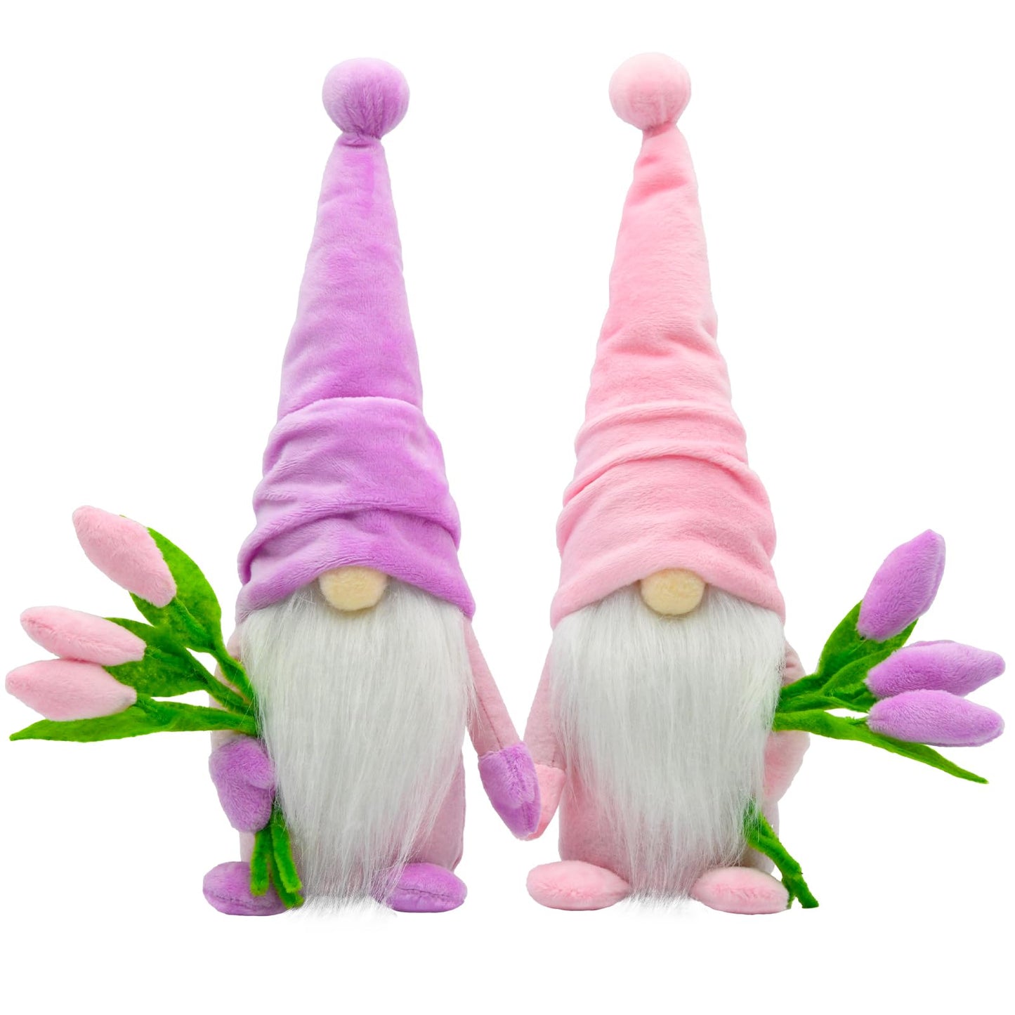 KnomeKo Tulip Gnome Spring Decor, 2Pcs Spring Home Decorations for Farmhouse Table Tiered Tray Decor, Gift Gnomes for Women, Mother