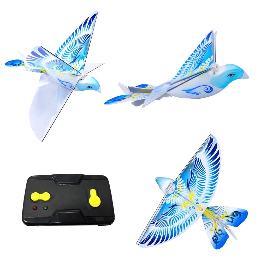 MUKIKIM eBird Blue Pigeon - Flying RC Bird Toy for Kids. Indoor/Outdoor Remote Control Bionic Flapping Wings Bird Helicopter. USB Recharging