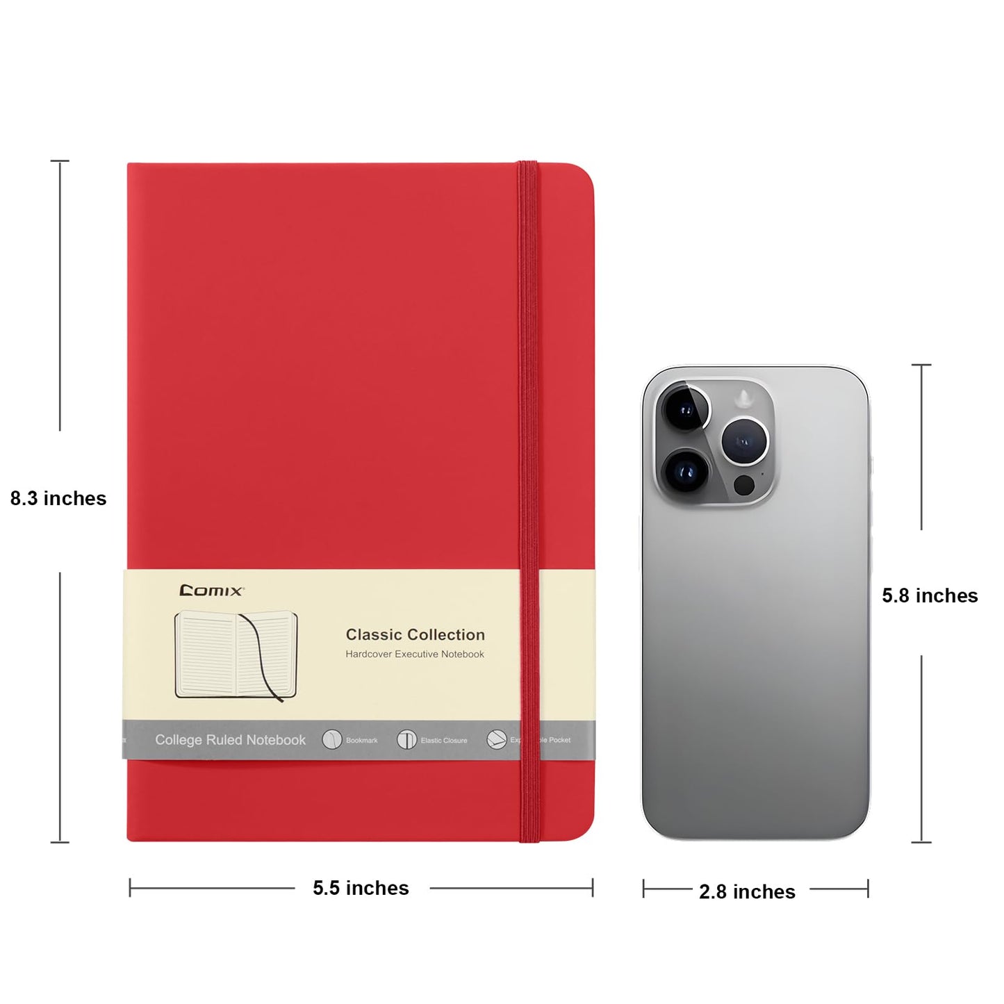 Comix 8 Pack Lined Journal Notebooks for Work, 240 Pages, 5.5"x8.3", Hardcover, A5 Medium College Ruled, Journaling Notebooks for Notes-taking, Fits for Office School Home