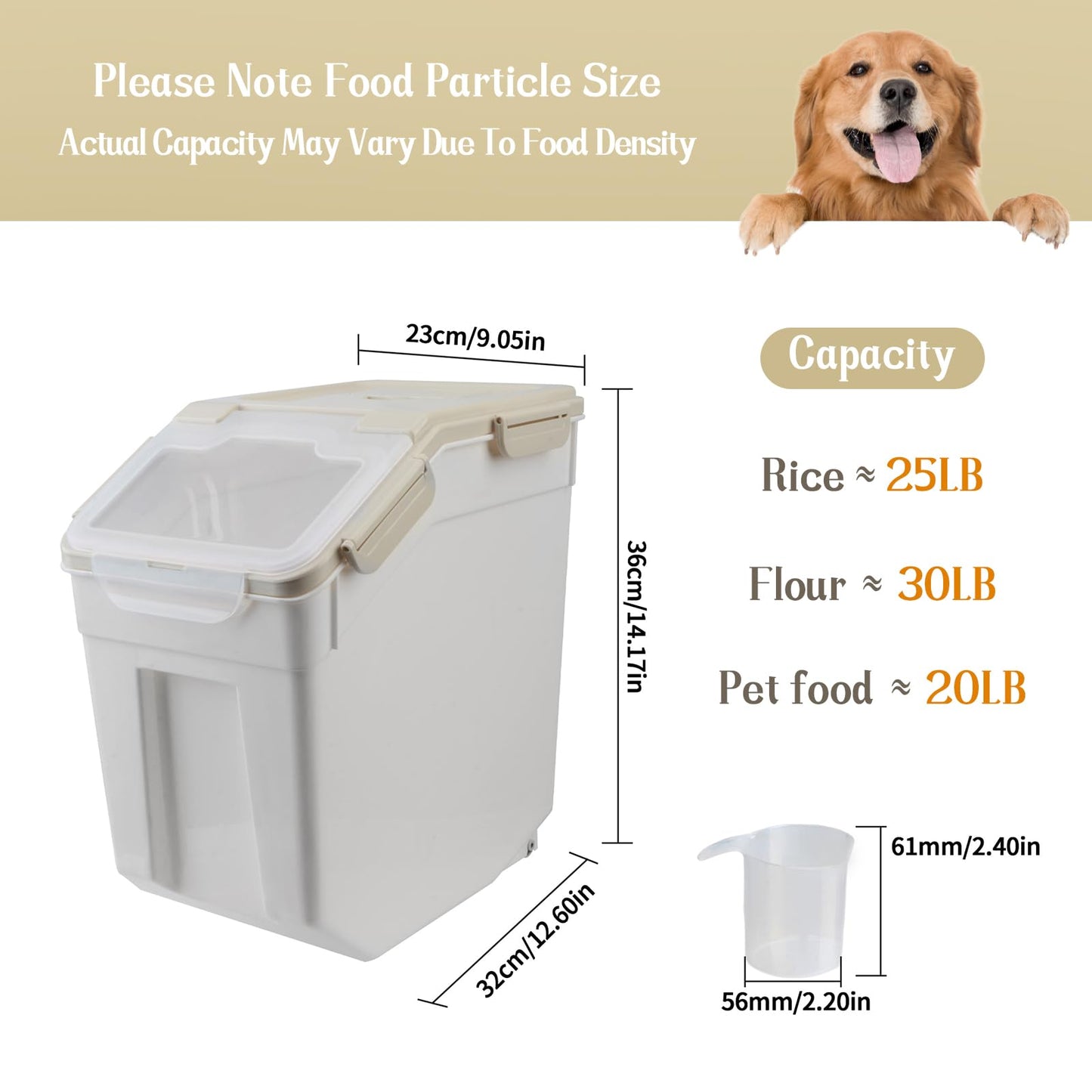 Qiveno Large Flour Storage Container Bin 25lb, 2Pack Airtight Rice Storage Containers with Wheels Seal Locking Lid, BPA Free with Measuring Cup&Scoop for Flour, Rice, Grain(Gray)