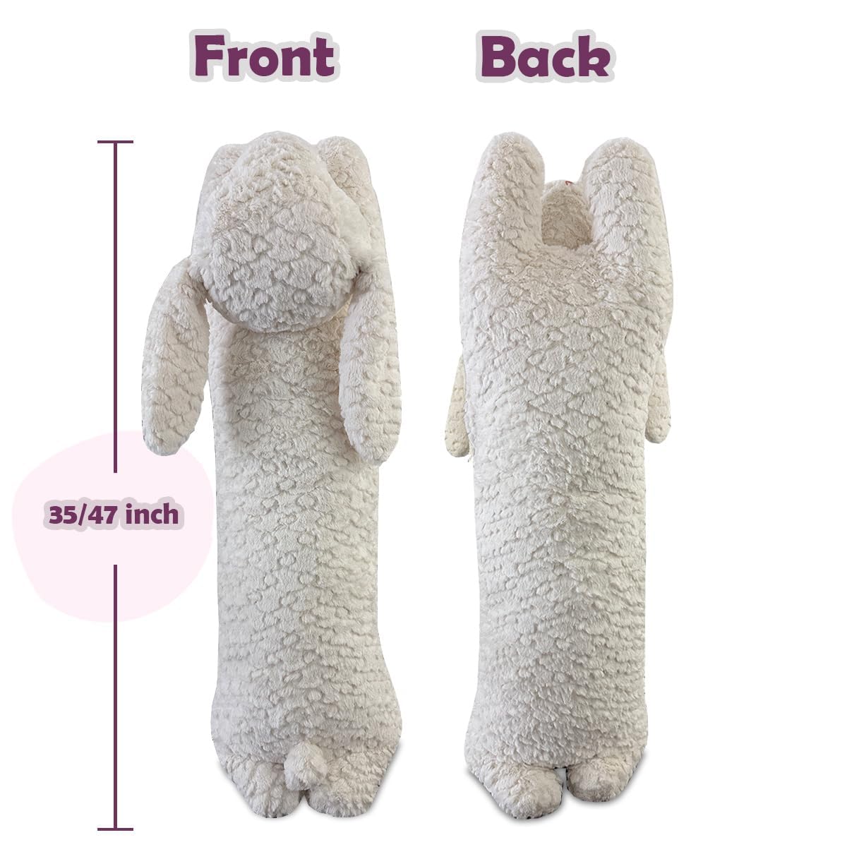 Hofun4U Rabbit Plush Pillow, Rabbit Stuffed Animal, Rabbit Plush Long Body Pillow Gift for Kids Adults (White,47 inch)