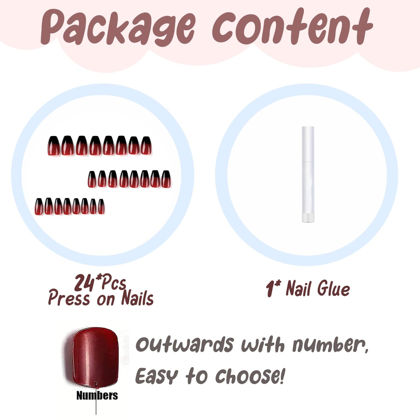 BABALAL Halloween Press on Nails Medium Coffin Fake Nails Black Red Goth Glue on Nails 24Pcs Glossy Ballerina Acrylic Nail for Women and Girls