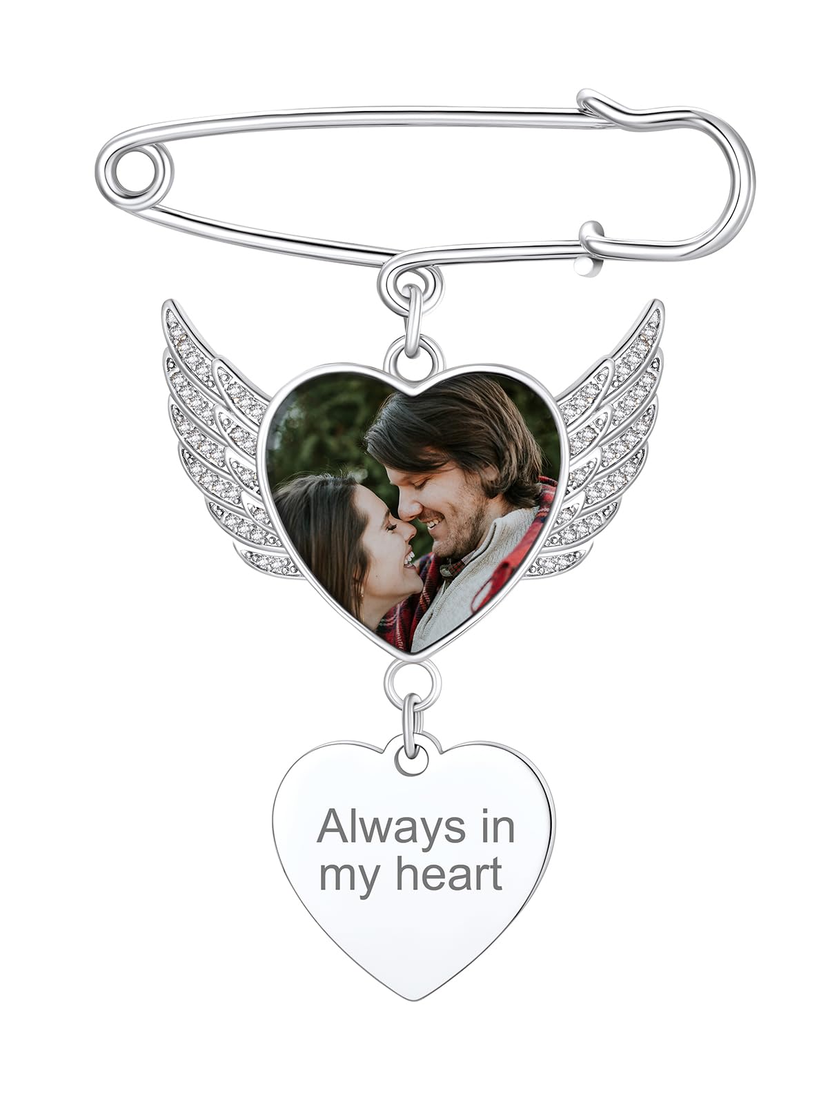 Custom4U Personalized Photos Silver Brooch for Groom Bride Wedding Bouquet Pins with Czs