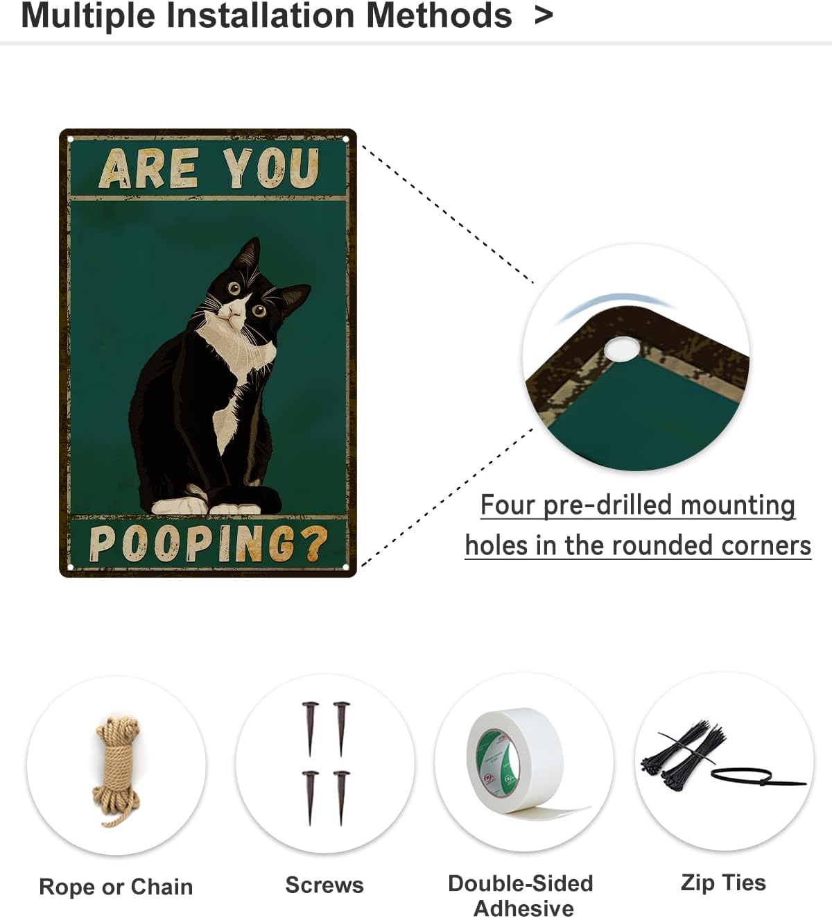 ALKB Bathroom Sign Tuxedo Cat Wall Decor Funny Metal Sign 8x12 Inch - Are You Pooping - Wall of Glory Decor Black Cat Sign