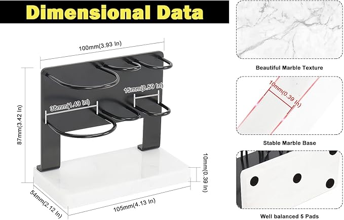 Toothbrush Holder for Bathroom Counter, Metal Toothbrush and Toothpaste Holder Stand with Marble Base for Bath Organizer Countertop, 3 Slots (Matte Black)
