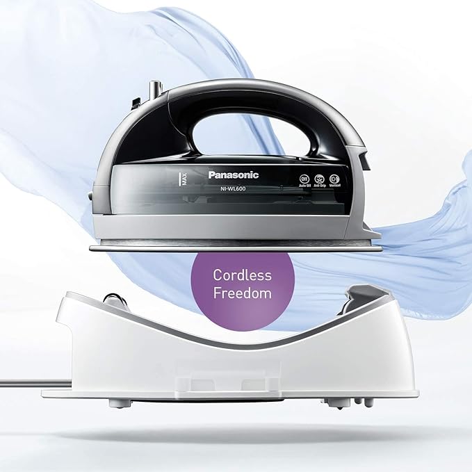 Panasonic NI-WL600 Cordless Steam/Dry Iron, 1500W Wide Stainless Steel Plate, Silver/Black