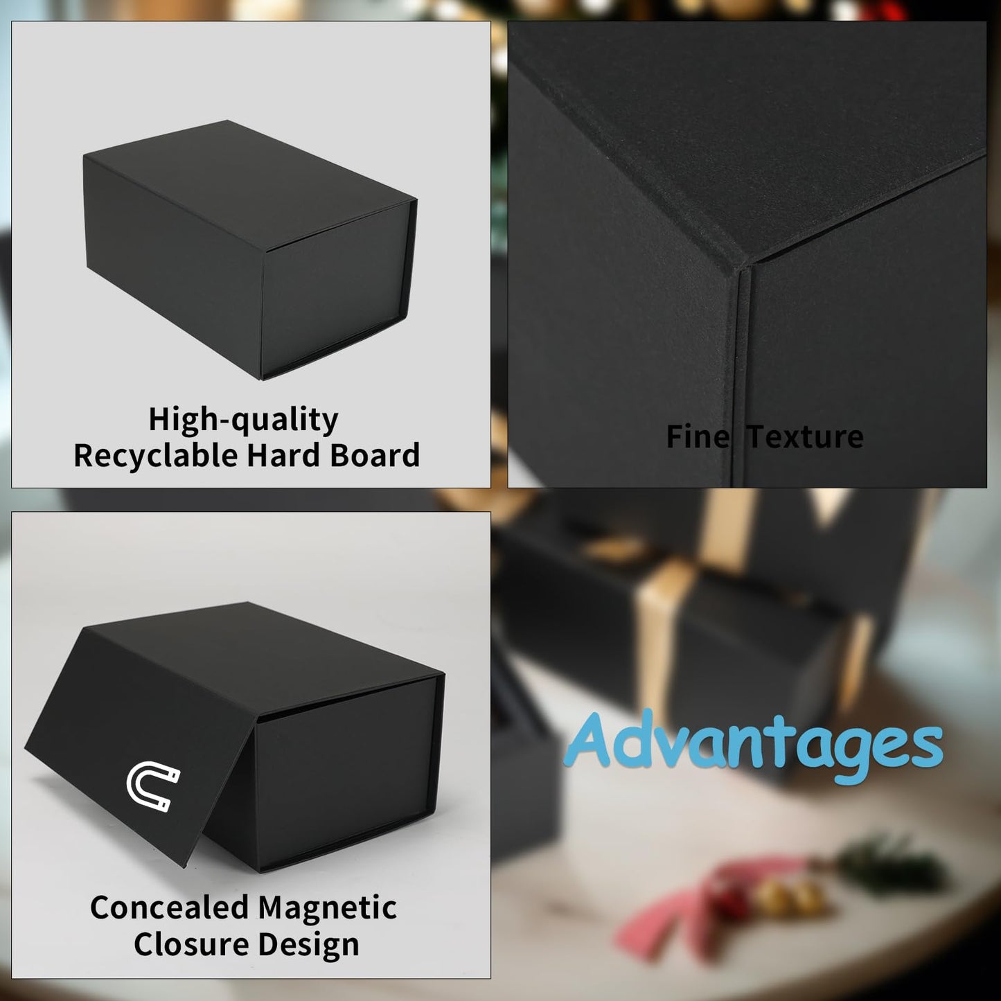 Schliersee 4Packs 9x6x4 Gift Box with Magnetic Lid for Present, Black Gifts Wrap Box for Mother's Day, Birthday, Wedding, Groomsmen Bridesmaid