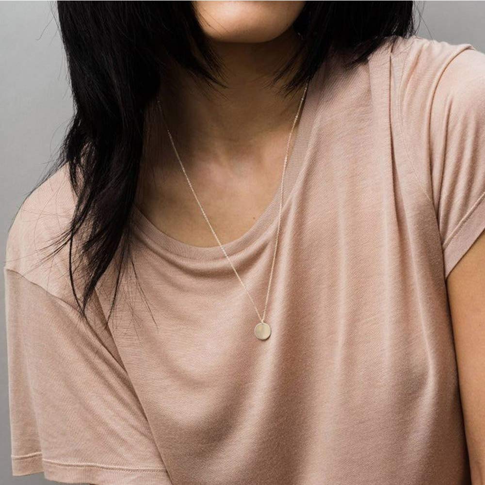 Turandoss Disc Choker Pendant Layering Necklace Simple Adjustable Layering Disc Necklaces for Women Jewelry