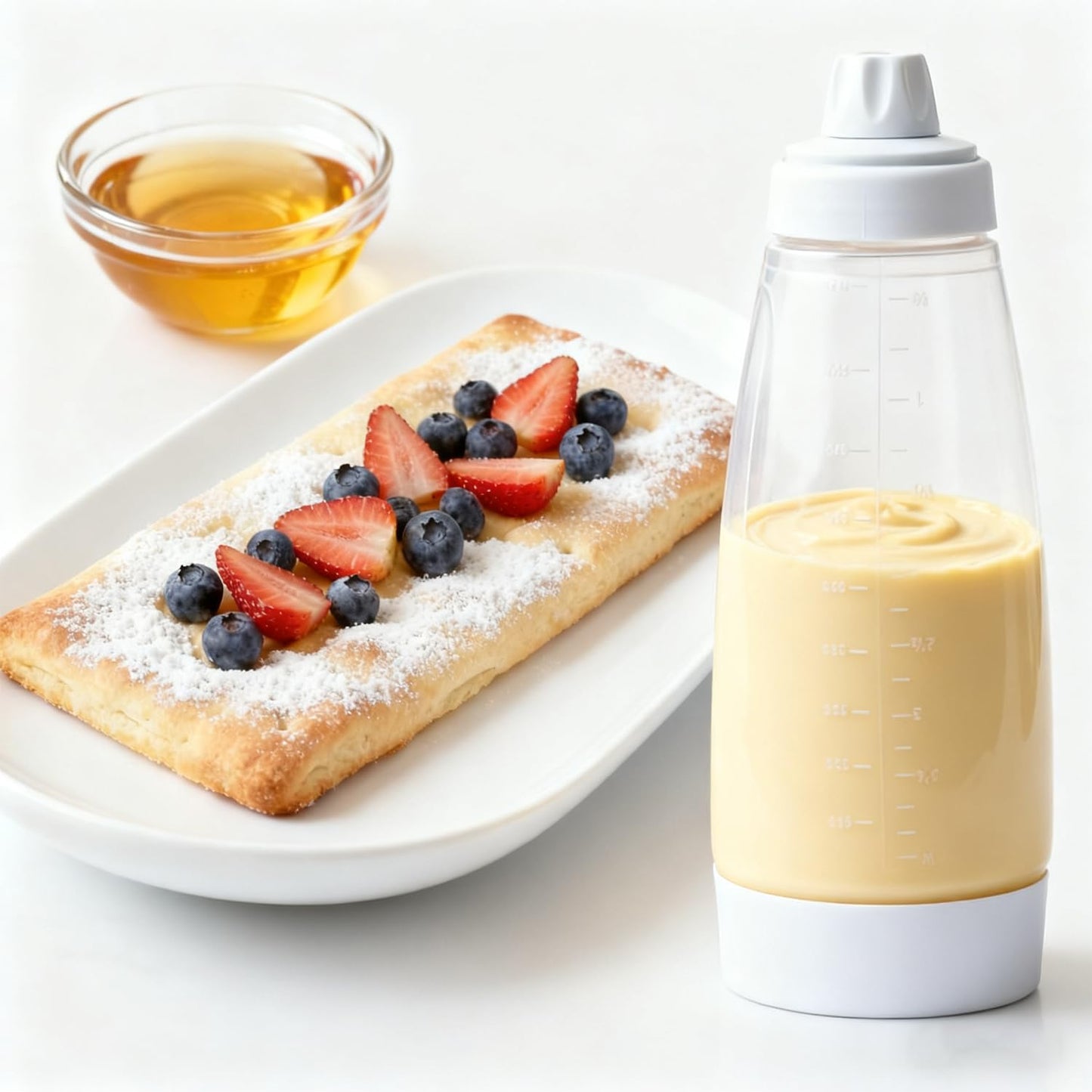 Pancake Batter Dispenser with Blender Balls,2 Pack Batter Mixer and Dispenser with Whisk Ball,Kitchen Pancake Shaker Batter Dispenser Bottle Baking Tool for Cupcakes, Muffins, Crepes, White