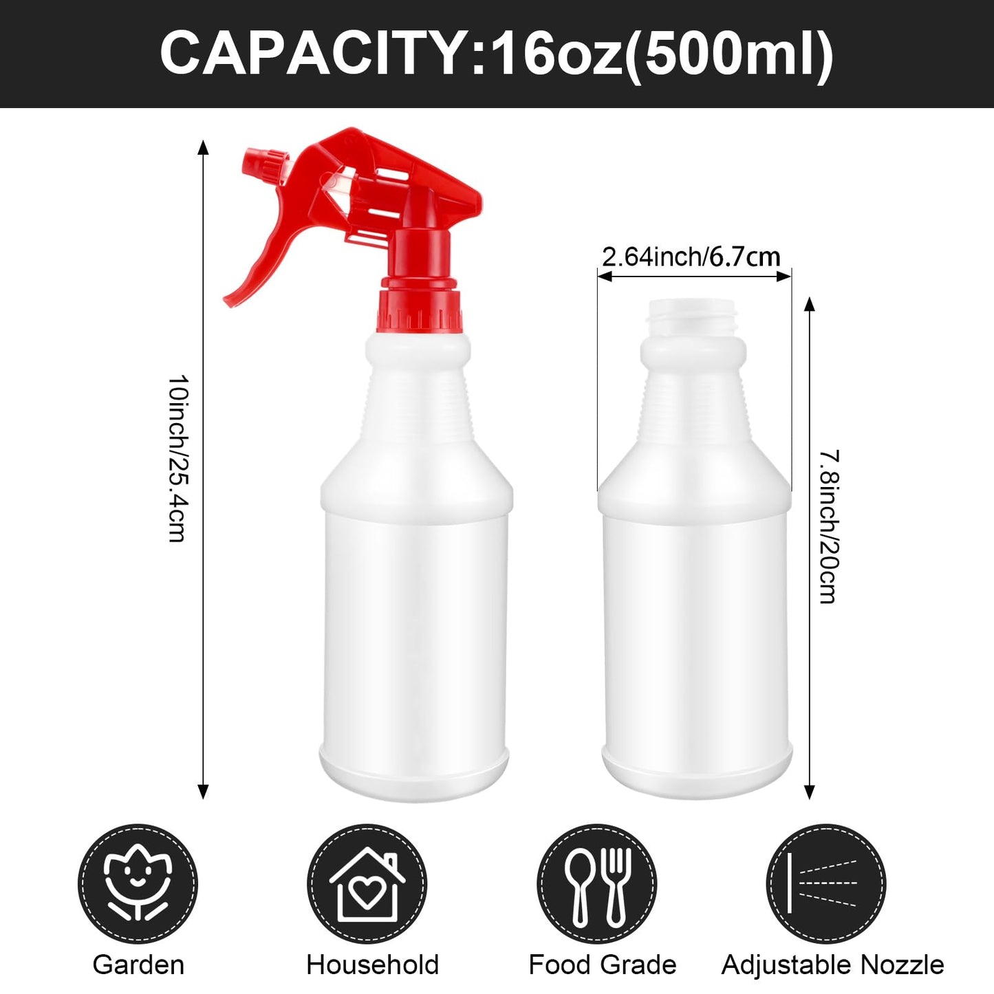 Eccliy 12 Pcs 16 Oz Plastic Spray Bottle, Adjustable Empty Reusable Sprayer for Cleaning, Planting, Water, Bathroom and Kitchen, BBQ, Commercial and Residential (Original,Pure Red)