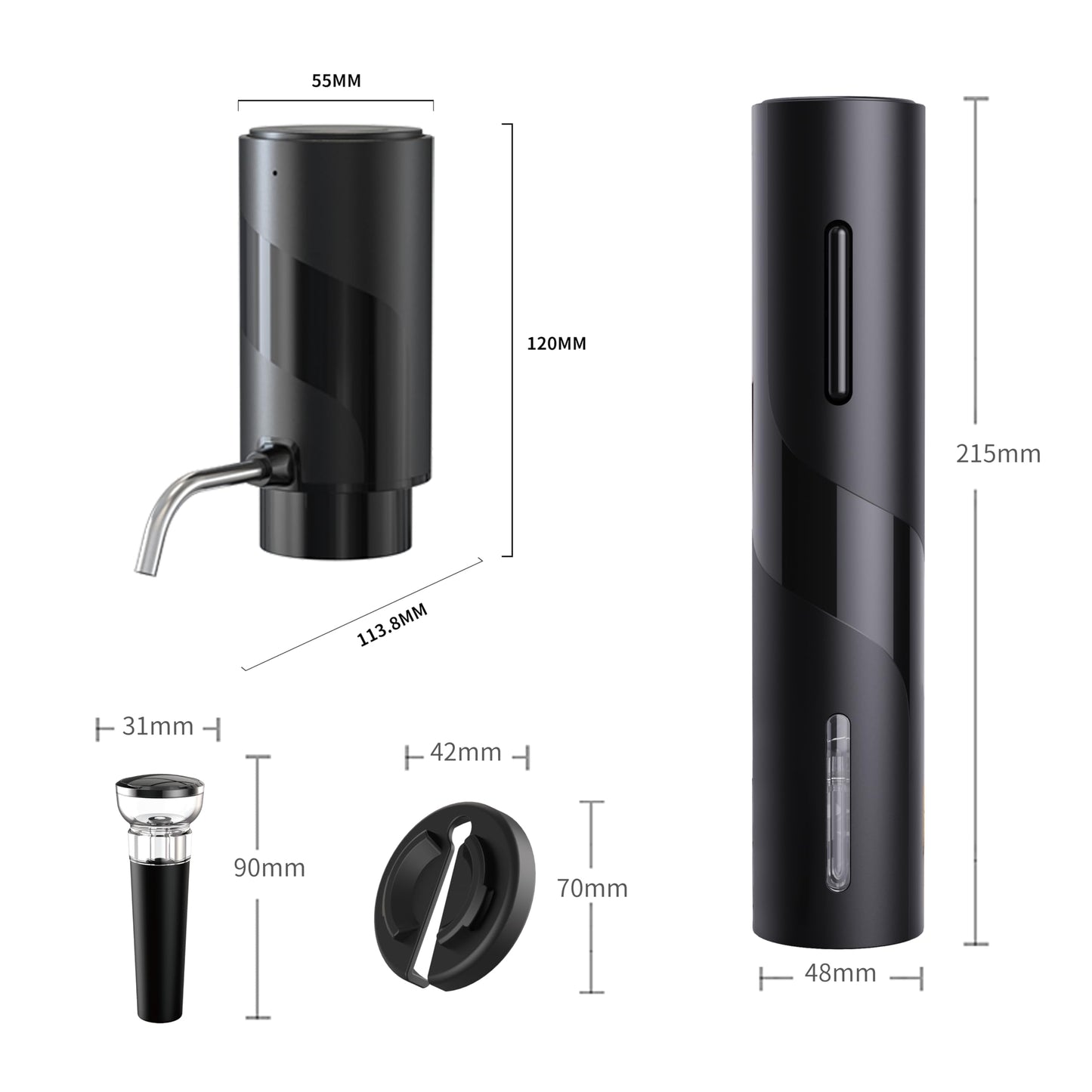 Electric Wine Set 4 | Automatic Wine Opener Dispenser Gift Set - Electric Corkscrew Opener & Auto Wine Dispenser | Ideal Housewarming Gifts and Cool Wine Gift (Black)
