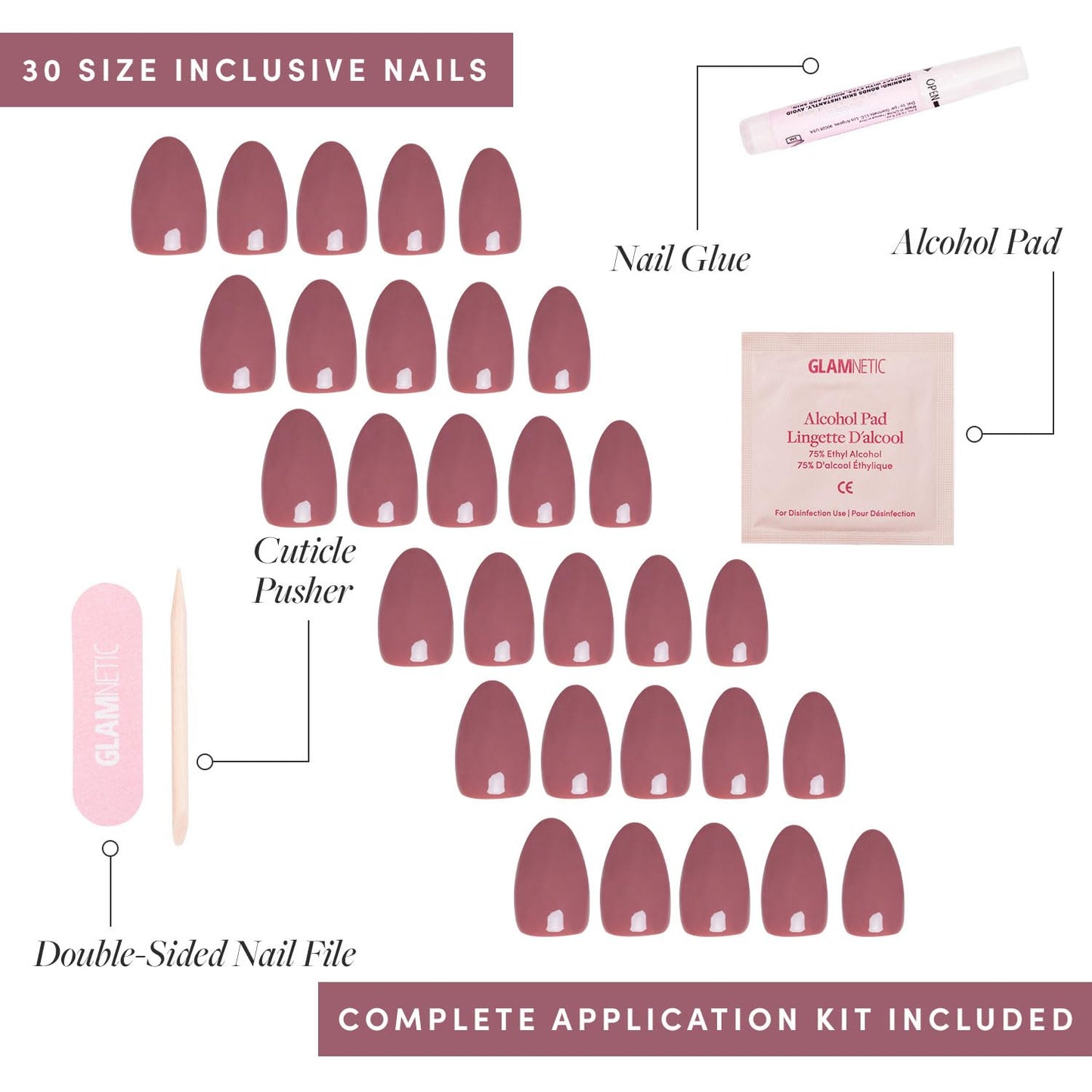 Glamnetic Press-On Nails Bundle - Fall Mauve & Berry Maroon | Opaque Muted Blush Mauve Short Oval False Nails | Opaque Dark Red Maroon Short Round False Nails | Reusable Nail Kit with Glue
