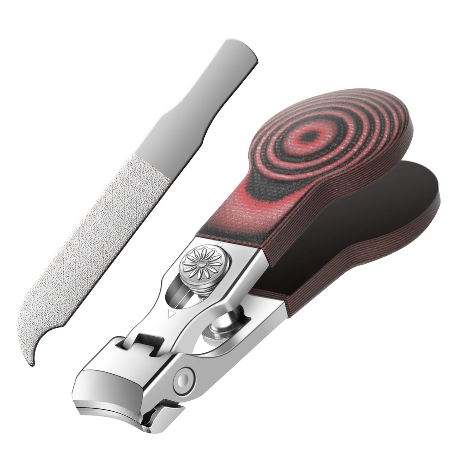 Large Opening Nail Clipper for Effortless Daily Trimming, G10 Handle Toenail Clipper Cutter for Seniors, Stainless Steel Nail Clipper for Thick Nail (Round Red A)