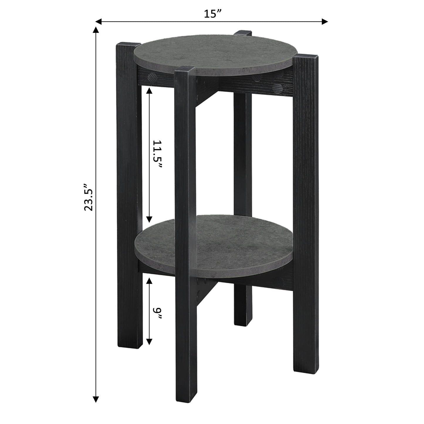 Convenience Concepts Newport Medium Plant Stand, Faux Cement / Black